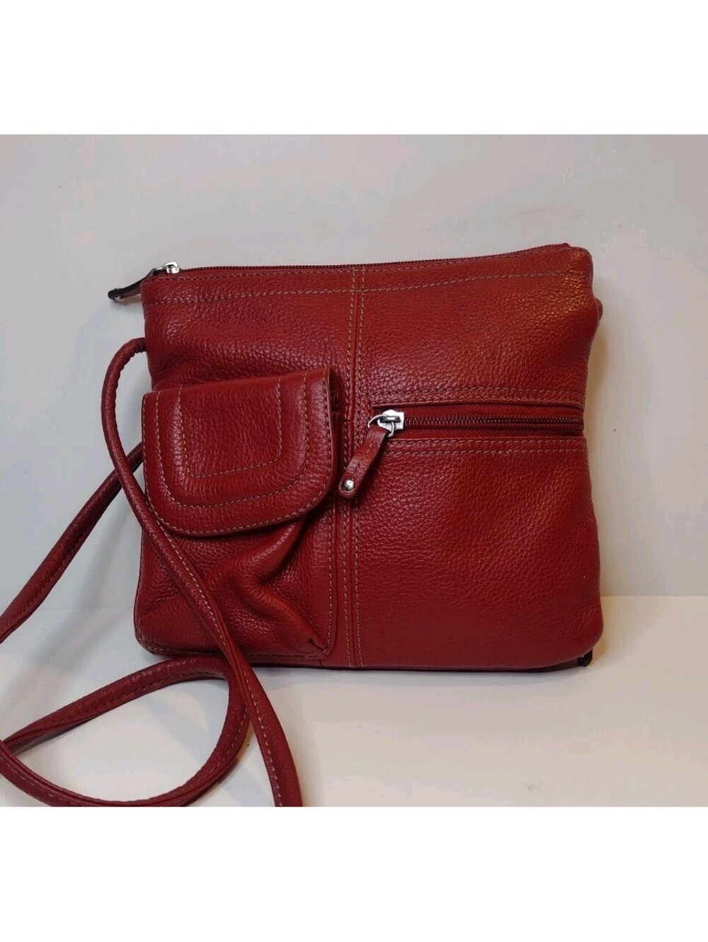 Tignanello Red Leather Organizer Crossbody Bag Travel Multi Pocket Everyday